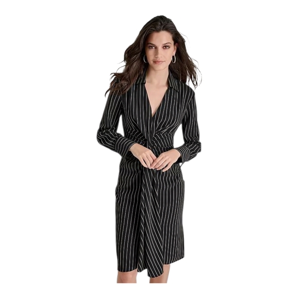 Dkny Dresses & Skirts - DKNY Women's Striped Twist-Front Collared Dress Black Size 4
